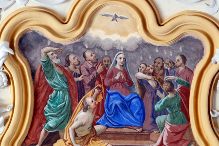 St. Nicolas de Veroce church. The Assumption of Mary. Painting. France.