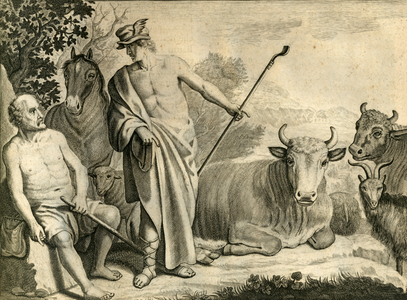 Mercury putting the shepherd Argus to sleep and rescuing the nymph Io, the lover of Jupiter transformed into a cow, 1702 (engraving)