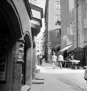 A trip to Hall in Tyrol, Germany 1930s (b/w photo)