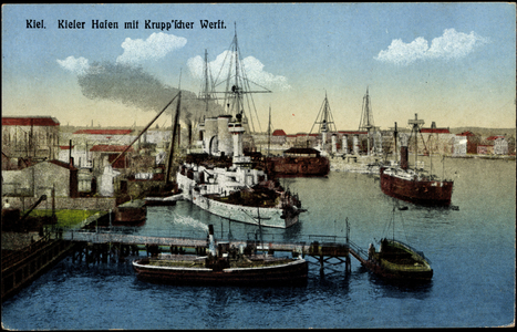 Kiel, Kiel harbour with Krupp shipyard, ships