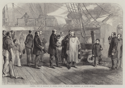 Farewell Visit of Garibaldi to Admiral Mundy on Board the "Hannibal" at Naples (engraving)