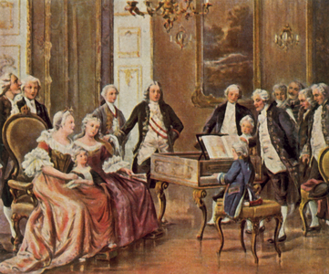Mozart before Empress Maria Theresa, 13 October 1762 (enhanced colour litho)