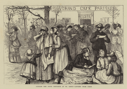 Outside the Poste Restante at St Denis, Letters from Paris (engraving)