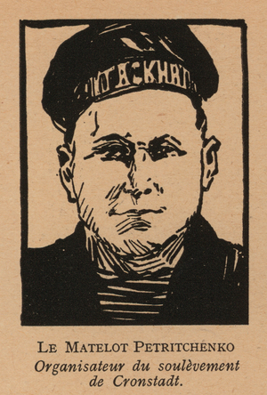 Stepan Petrichenko, Russian sailor and anarcho-syndicalist revolutionary who led the Kronstadt rebellion against the Bolsheviks in March 1921 (litho)