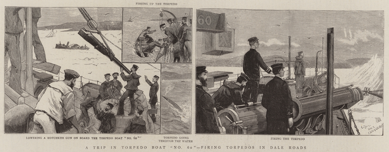 A Trip in Torpedo Boat "No 60", Firing Torpedos in Dale Roads (engraving)
