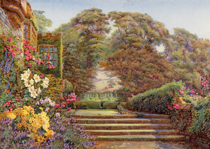 Terrace and Steps at Haddon Hall, Derbyshire (colour litho)