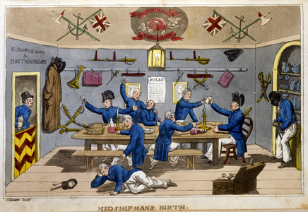 Midshipman's Berth, plate from 'The Adventures of Johnny Newcome in the Navy' by John Mitford, 1818 (hand-coloured aquatint)