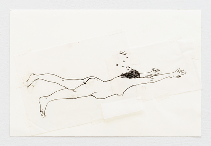 The Swimmer, 2024 (black pen and collage on paper)