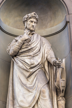 Florence, Florence Province, Tuscany, Italy.  Statue in Piazzale degli Uffizi of Florentine poet Durante degli Alighieri, known as Dante, c.1265-1321 (photo)