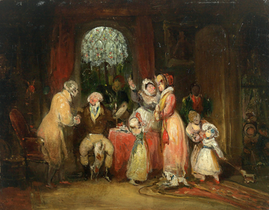 Interior with Figures (oil on panel) (recto) 