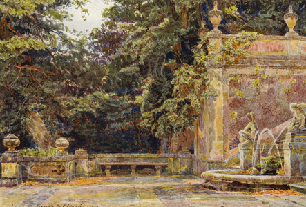 Italian Gardens: At the Foot of the Cascade, Villa Corsini (colour litho)