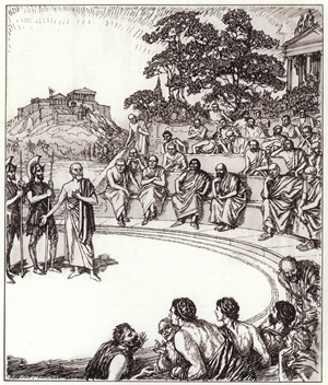 Socrates before his judges (litho)