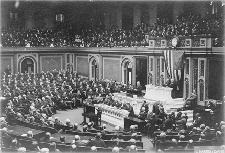 President Woodrow Wilson addressing Congress, c.1917 (b/w photo)
