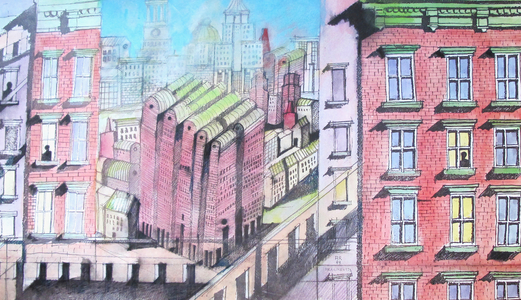 Fragments, 1989 (watercolor and marker and print on paper)