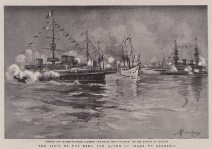 The Visit of the King and Queen of Italy to Sardinia (litho)