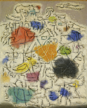 Belebte Halde mit Farbinseln II, 1949 (oil on panel)