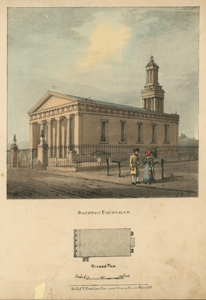 Brixton Church, London (coloured engraving)