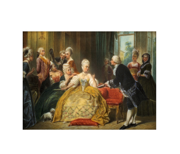 Gluck presents his first opera to Marie Antoinette (w/c & gouache on ivory)