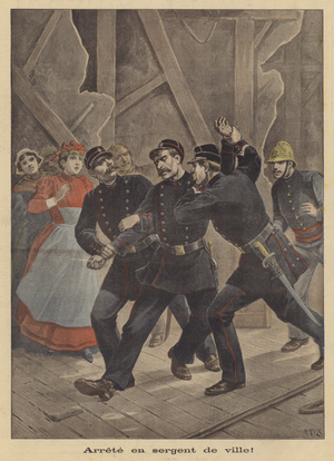 Arrest of a 'policeman' (colour litho)