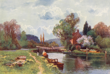 River Thames: Hurley Lock (colour litho)