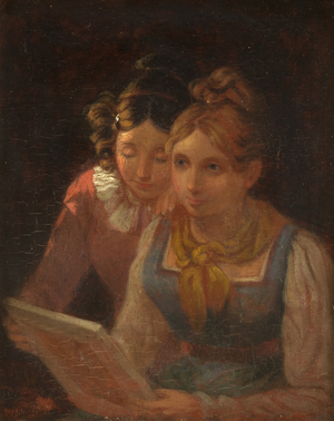 Two Girls looking at a Picture, c.1820 (oil on panel)