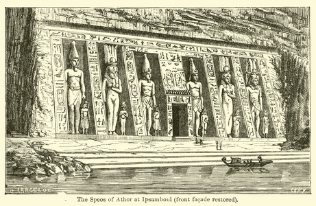 The Speos of Athor at Ipsamboul, front facade restored (engraving)