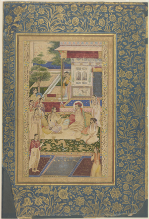Jahangir and Prince Khurram entertained by Nur Jahan, c.1640-50 (w/c, ink & gold on paper)