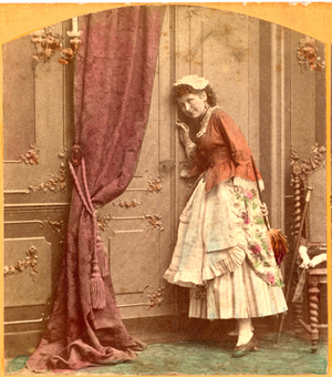 Maid with Feather Duster Eavesdropping at Door, Single Image of Stereo Card, c.early 1900's