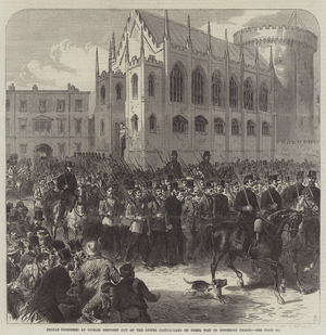Fenian Prisoners at Dublin brought out of the Lower Castle-Yard on their Way to Mountjoy Prison (engraving)