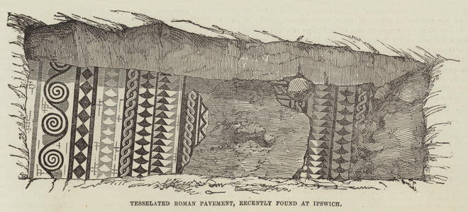 Tesselated Roman Pavement, recently found at Ipswich (engraving)
