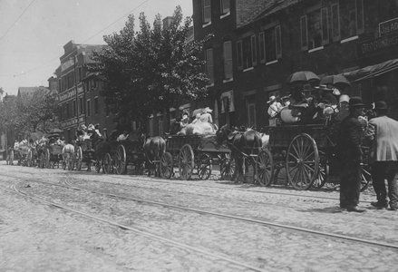 Day Laborers Line Up for Berry Farms (b/w photo)