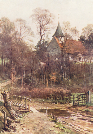 Pyrford Church, near Woking (colour litho)