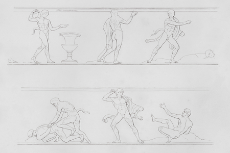 Ancient Greek marble frieze from the Choragic Monument of Lysicrates, Athens (engraving)