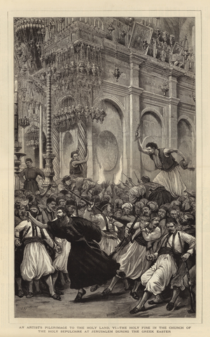 An Artist's Pilgrimage to the Holy Land, VI, the Holy Fire in the Church of the Holy Sepulchre at Jerusalem during the Greek Easter (engraving)