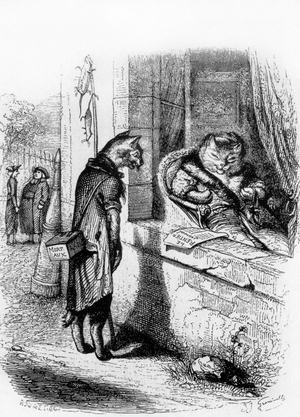 19th century illustration of the tale The two cats by Jean-Pierre Claris de Florian (1755-1794)