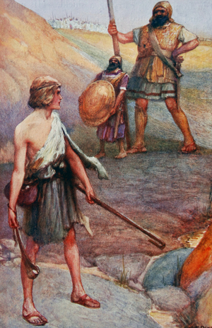 Painting depicting David and Goliath