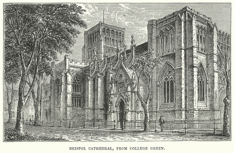 Bristol Cathedral, from College Green (engraving)