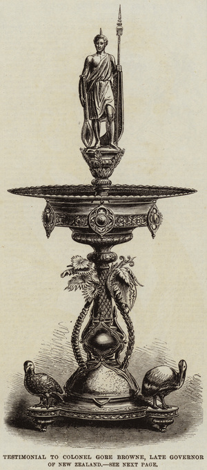 Testimonial to Colonel Gore Browne, Late Governor of New Zealand (engraving)