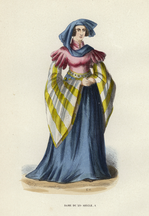 Dame Du XVe Siecle (coloured engraving)