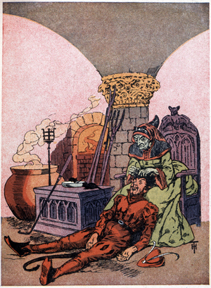 The devil's companion tears him off a hair, 1948 (illustration)