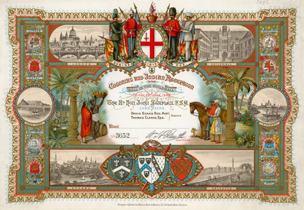 Invitation to a Colonial and Indian Reception at the Guildhall, London, on 25 June 1886 (chromolitho)