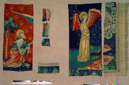 Apocalypse Tapestry, Cartons of the painter Hennequin de Bruges, atelier Nicolas Bataille. no 83, Saint-Jean devant l'ange; no 84, Saint-Jean devant le Christ, 1373-1380 (textile)