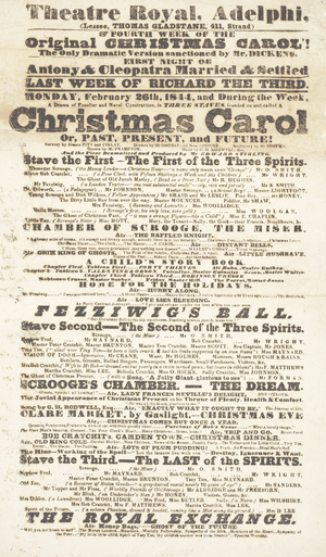 Dickens playbill: 'A Christmas Carol' at Adelphi Theatre Royal, February 26th 1814 (litho)