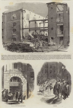 Great Fire in London Docks (engraving)