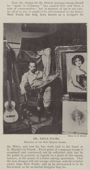 Mr Emile Fuchs, Designer of the New British Stamps (b/w photo)
