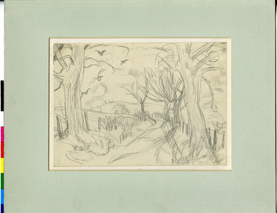 Landscape With Lane and Trees Looking into the Sun (pencil on paper)
