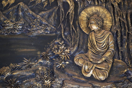 Tinh Xa Ngoc Tin  buddhist temple, Shakyamuni Buddha sitting in the meditation pose under the Bodhi tree, Dalat, Vietnam (photo)
