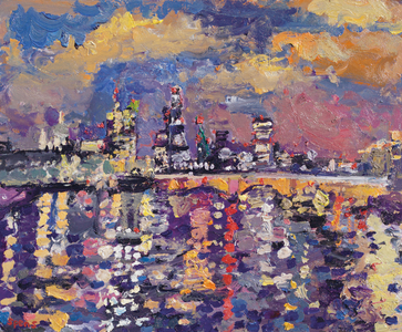 Night, East from Waterloo Bridge, 2016 (oil on board)