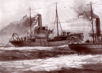 Minesweepers at work (litho)
