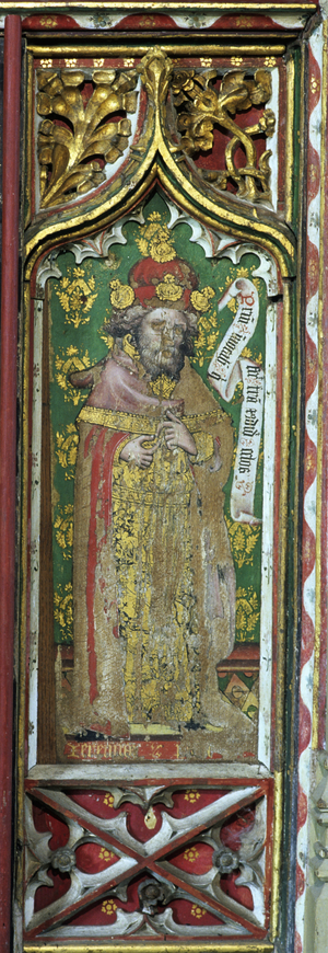 Prophet Jeremiah, detail from the rood screen, All Saints' Church, Thornham, Norfolk, UK (tempera on wood)